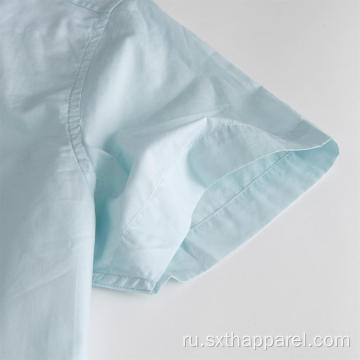 Синяя мужская рубашка с коротким рукавом из 100% хлопка